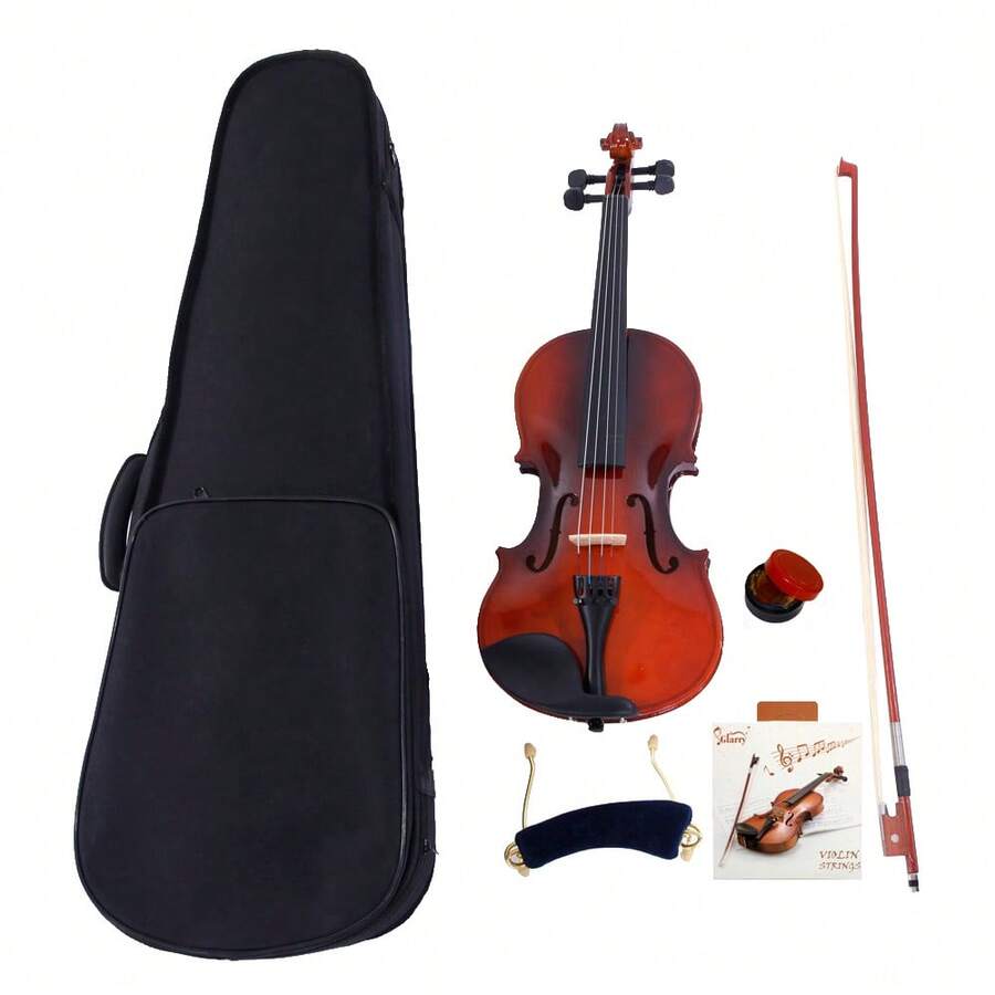 4/4 Acoustic Violin Case Bow Rosin Strings Shoulder Rest Natural - Redwood - View 1