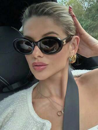 1pc Retro Oval Women's Fashion Glasses, Fashionable Cat Eye Design, High-End Street Style Oval Shape Shades