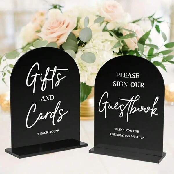 2 placas de acrílico transparente para cerimônia e recepção, sinalização moderna para casamento, placa para livro de visitas, placas para cartões e presentes para casamento, placas para recepção de casamento com suporte, decoração para casamento, decoração para casa, decoração de quarto, lembrancinhas para festa, aniversário de noiva, formatura, decorações para festa de despedida de solteira
