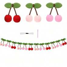 Cherry Garland Decoration, Cherries Birthday Decoration Pompom, Cherry Plush Ball, DIY Threading Banner, Bedroom Wall Decoration Hanging, Holiday Party Room And Wall Decoration, Mother's Day Graduation,Living Room Decor