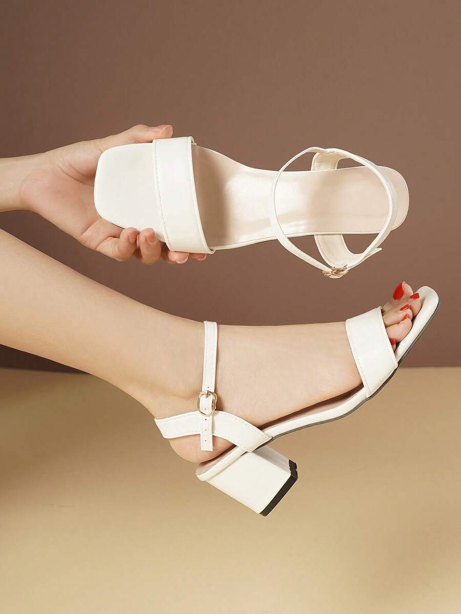 2025 New Style Teenagers' Prom Square Toe Strap 6cm Mid-Heel Sandals - White - View 1