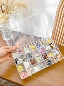 2/1 Pieza de caja de almacenamiento fija y transparente de 28 rejillas, adecuada para joyas con diamantes y cuentas, caja de almacenamiento multifuncional, diseño conveniente, el mejor regalo para madres, amigos, maestros, compañeros de clase, bodas, regalo interesante