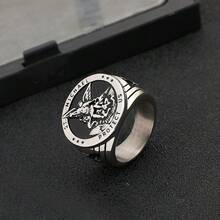 男士不锈钢镀金天使战胜撒旦雕像戒指 - 金色 - 查看 25