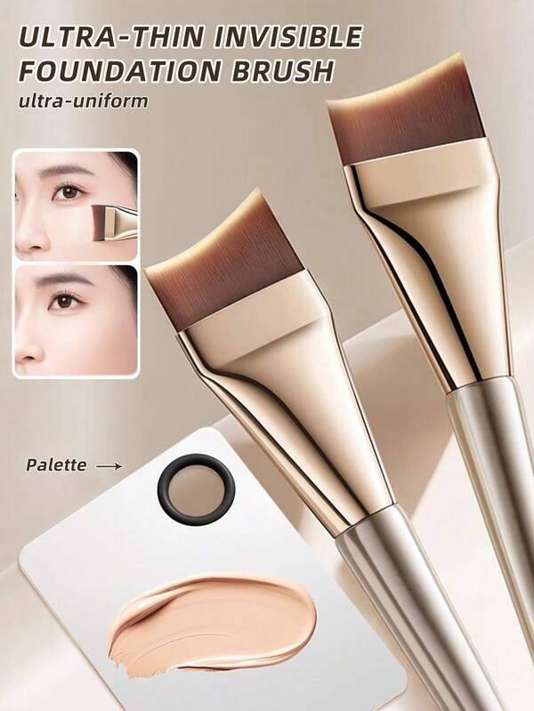 2pcs Professional Foundation Makeup Brushes - Ultra Thin Flat Top Makeup Brushes For BB Cream, Concealer And Foundation, Suitable For Daily Home Use Or Women Travel, Ultra Thin Foundation Makeup Brush And Black Makeup Sponge Set, Lightweight Face Contour Brush, Flat Face Mask Brush, Professional Makeup Tools, Dual-Use Makeup Sponge Blender And Foundation Brush, Christmas Gift For Friends, Family, Girlfriend, Classmates