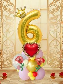 25pcs/Set Royal Princess Theme Luxury Party Decoration Balloon Set - Includes 32-Inch (Approx. 80cm) Deluxe Number Balloons (0-9 Silver/Pearl Pink/Purple/Gold), 18-Inch Clear Balloons, 10-Inch Romantic Heart Balloons (Red/Purple/Pink/Blue), And Exquisite Mini Balloons (Gold Crown/Silver Crown/Shell/Rose/Snowflake), Perfect For Frozen, Ice Palace Theme/Underwater Kingdom Theme/Magic Castle Theme/Rose Garden Theme And Other Royal Princess Style Celebrations, Baby Shower - Multicolor - View 5