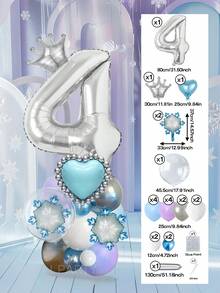 25pcs/Set Royal Princess Theme Luxury Party Decoration Balloon Set - Includes 32-Inch (Approx. 80cm) Deluxe Number Balloons (0-9 Silver/Pearl Pink/Purple/Gold), 18-Inch Clear Balloons, 10-Inch Romantic Heart Balloons (Red/Purple/Pink/Blue), And Exquisite Mini Balloons (Gold Crown/Silver Crown/Shell/Rose/Snowflake), Perfect For Frozen, Ice Palace Theme/Underwater Kingdom Theme/Magic Castle Theme/Rose Garden Theme And Other Royal Princess Style Celebrations, Baby Shower - Multicolor - View 37