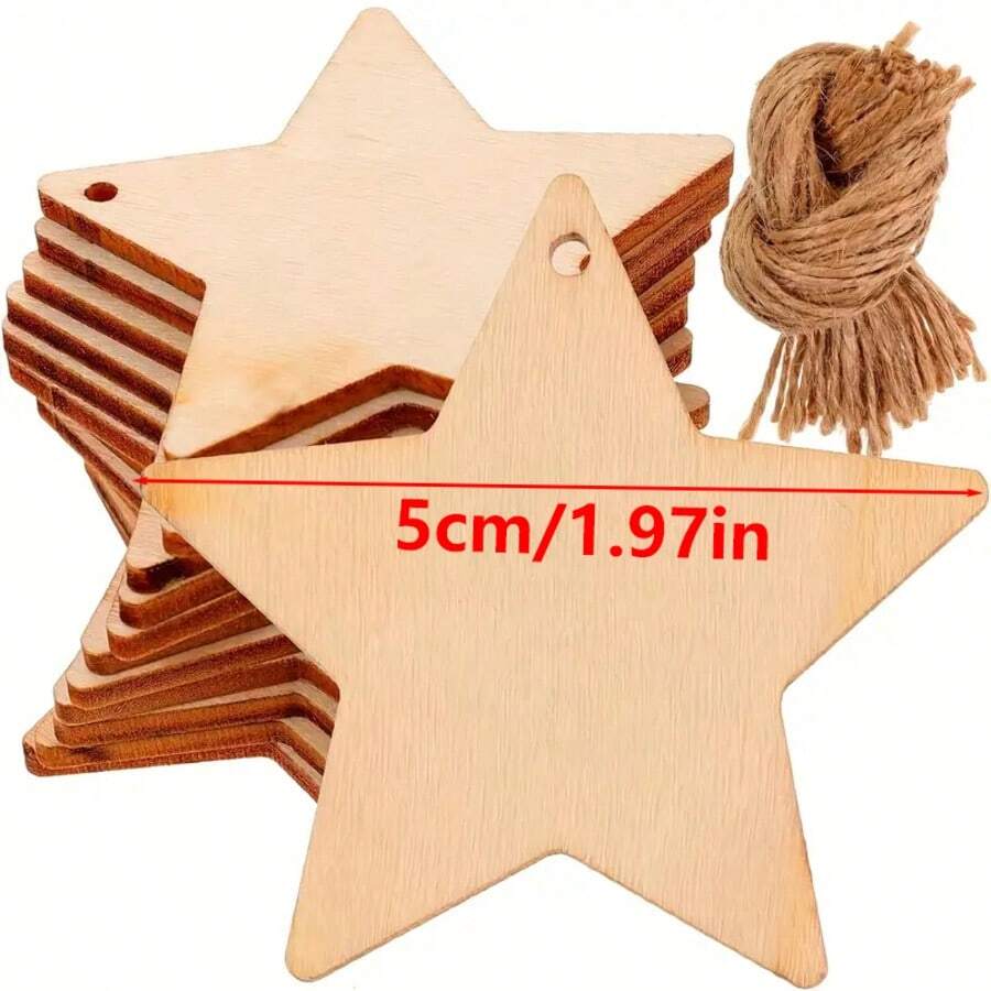 25/50pcs Blank Wooden Star Shapes For DIY Crafts - Smooth, Durable Ornaments With 10M String, Great For Home & Party Decor, Gift Tags - Apricot - View 1