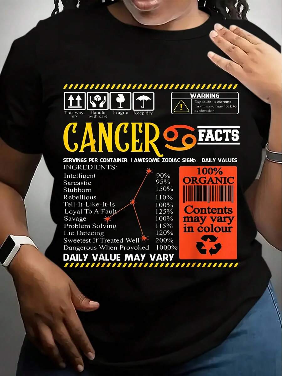 Cancer Zodiac Sign Facts Poster - Women'S Crew Neck T-Shirt - Pure - Comfortable Fabric - Short Sleeve T-Shirt Suitable For Summer Wear - Sweatshirts - màu đen - Xem 1