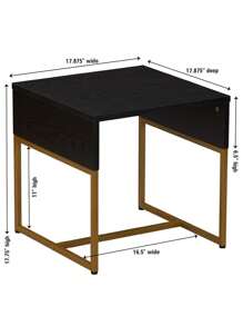 Square Side End Table - 17.75"L X 17.75"W X 17.75"H, Black Oak Wood Grain & Gold Metal, Particle Board & Steel, Adjustable Feet, Ideal For Living Room/Bedroom/Plant Stand, Modern/Glam, 1-Piece.