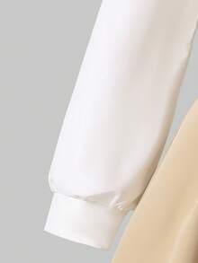 Casual Teen Girl Long Sleeve Dress, Spring/Autumn, Elegant & Comfortable, Khaki + White Splice With Belt - Khaki - View 4