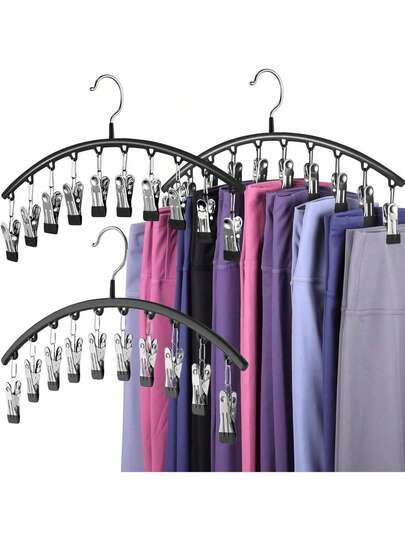Legging Organizer For Closet Featuring Durable Metal Yoga Pants Hangers With 10 Clips Capable Of Holding 20 Leggings In One Slim, Space-Saving Hanging Closet Organizer, Rubber Coated Hangers For Gentle Friction, Sturdy Rails And Storage Solution For Tights, Leggings, Workout Wear, Athleisure Gear And Morning Closet Makeover