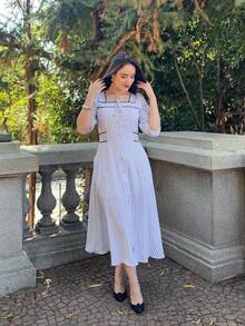 DUNA STRIPED MAXI DRESS Elegant Casual Buttons On The Front WOMEN'S FASHION - White - View 9