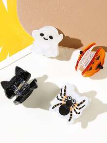 1/4 pièces Accessoires polyvalents pour cheveux d'Halloween, mignons mini-clips à cheveux en acrylique en forme de chat, araignée, citrouille, fantôme. Convient pour les fêtes, le port quotidien, un beau cadeau pour les filles et les amies. Clips à griffes mode pour femmes, pinces à cheveux élégantes, accessoires de festival d'automne - Multicolore - Voir 2