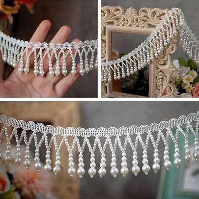 Handgjort pärlhänge med tofsar i konstpärla, gör-det-själv-kläder, spetsdetaljer, lämplig för hängen, kedjor, kragar, accessoarer för bröllopsklänningar, klädmaterial, huvudbonader, skor, gör-det-själv-tillbehör.