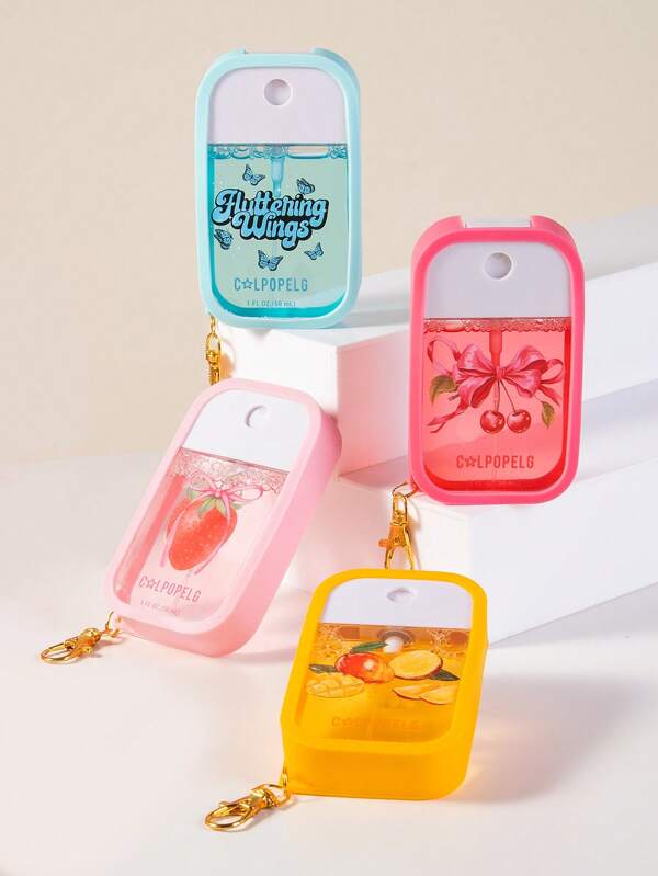 50ml Mango/Cherry Scents Portable Hand Sanitizer Spray With Silicone Case Keychain, Festival Essentials,Protective Cover With Keychain For Backpack Charms,For Birthday Gift/Party Gift/Graduation Gift/Back To School Supplies,Suitable For Outdoor Travel And Short Trips