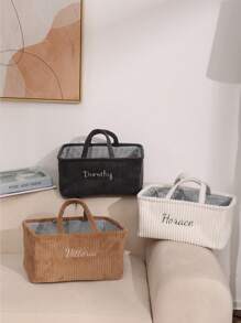 1pc Personalized Solid Color Baby Name Diaper Storage Basket - Ideal Newborn Gift! Customized Embroidered Baby Name Basket, 2-In-1 Storage & Gift Box, Essential For New Parents, Newborn Autumn/Winter Gift, Holiday Gift Choice, Son, Daughter