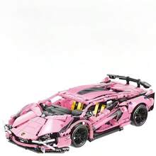 1pc 1340+Pcs Building Block Supercar Model Kit, 1:14 Scale Pink & White Sports Car, ABS Construction Toy, Educational Puzzle Game, With Ideal For Home Decor & Gifts For Teens & Adults - Multicolor - View 9