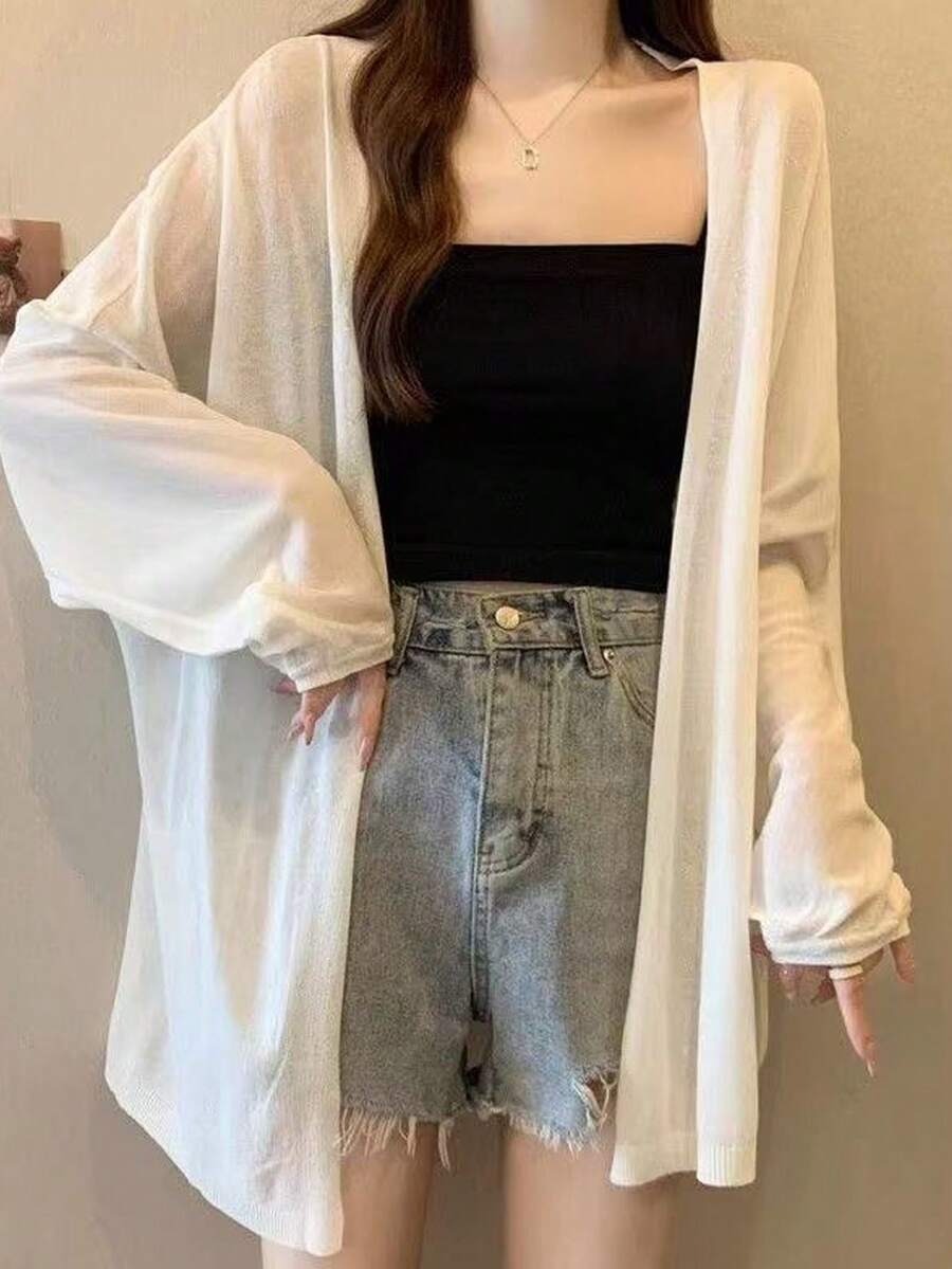 1 件加大码轻便休闲薄款防晒夹克，宽松长袖罩衫外套 - 彩色 - 查看 1