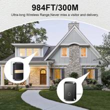 无线门铃，有效范围1000英尺，铃声响亮，5级音量可调，60种铃声可选，LED闪光门铃，安装简便，接收器电池需另购 - 彩色 - 查看 6