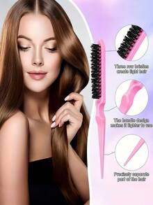 3/6件套女士粉色美发沙龙必备工具套装。包含拔发针器、便携式梳子、挑染尖梳、双头眉刷、挑染刷和连续喷雾瓶，非常适合沙龙和女士发饰、梳理和边缘控制，也是日常家居和节日礼物。