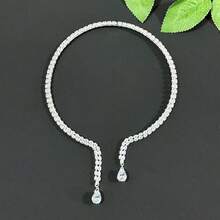 1 件新款锆石双层项链，百搭时尚，带有水滴开口领口和性感锁骨链项链 - 銀色 - 查看 7