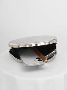 Shell-Shaped PU Leather Box Clutch Bag, Evening Bag, Formal Bag, Prom Bag, Handbag With Chain ,Wedding - Silver - View 3