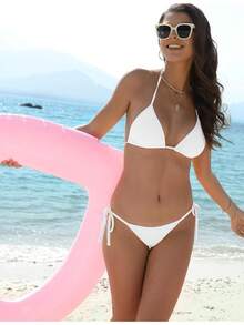 Bikini Sets For Womens Two Piece Swimsuits Halter String Triangle Bathing Suit Swim Sexy Tie Side Bottom Swimwear ,Local Delivery - 白色 - 查看 5