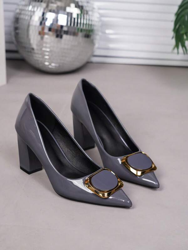 Women's Plus Size Fashion Green Pointed Toe Decor Solid Color Comfortable Chunky High Heel Shoes, Autumn/Winter