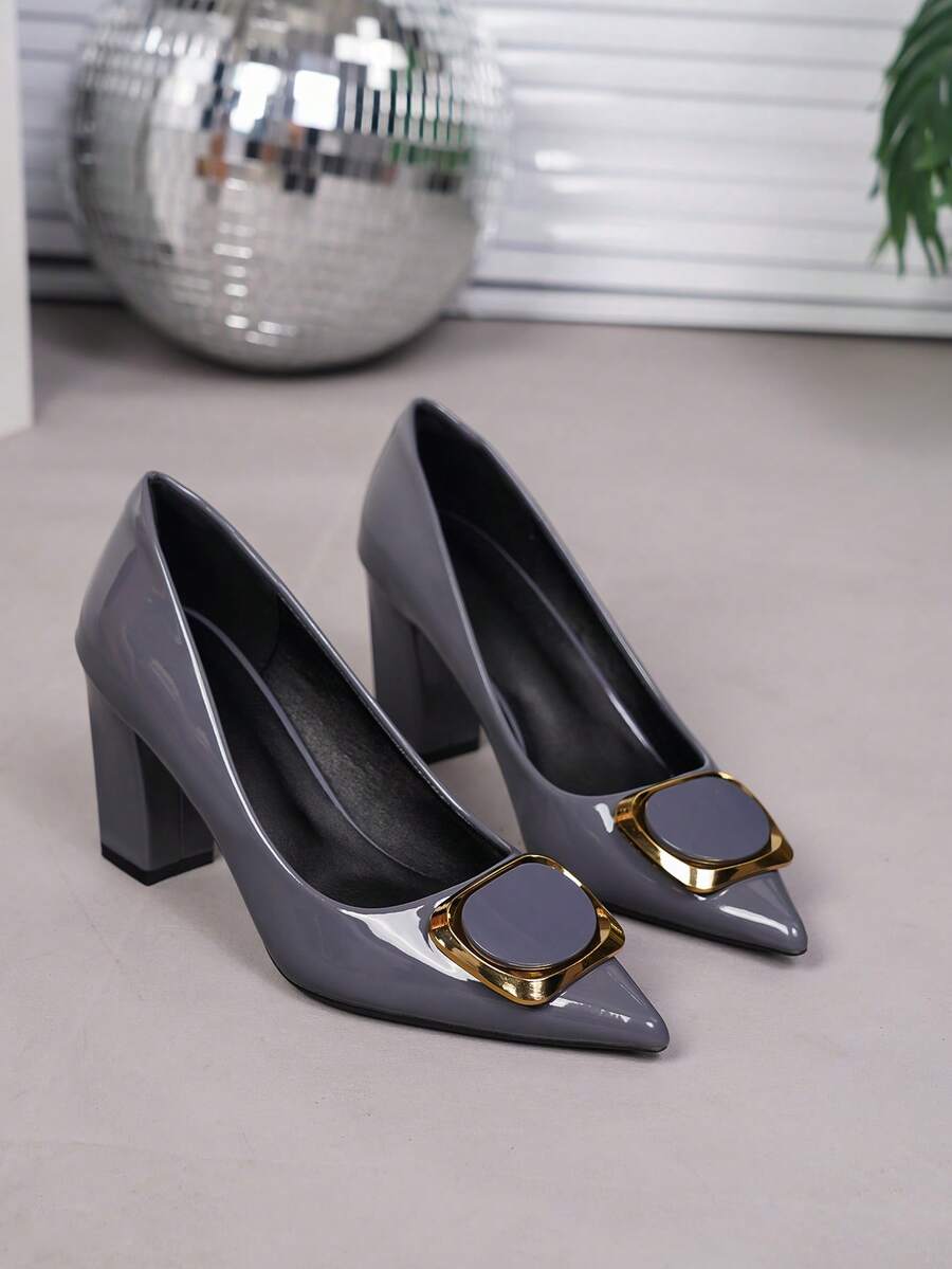 Women's Plus Size Fashion Green Pointed Toe Decor Solid Color Comfortable Chunky High Heel Shoes, Autumn/Winter