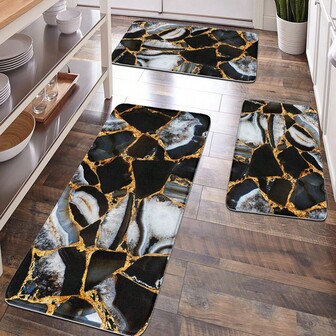 1 pieza Decoración del hogar, Decoración de la habitación, Decoración del baño, Alfombra de baño, Alfombra de baño antideslizante, Decoración de la cocina, Alfombra de cocina, Alfombra, Juego de baño, Felpudo, Superficie suave y esponjosa, Decoración del hogar, Alfombra antifatiga, Alfombra con patrón de mármol negro, blanco y gris, Estilo moderno y lujoso, Superficie suave y cómoda, Relaja los pies, Alivia la fatiga