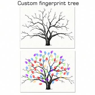 Art Deco Stil DIY Fingerabdruck Baum Leinwand Wandkunst, Blattmuster Frühlings Thema Landschaft, Gerahmtes Ölgemälde für Wohnzimmer Inneneinrichtung, Ungerahmtes Unterschriften Gästebuch für Hochzeiten und Geburtstagsfeiern - Grünes Blattwerk Design