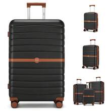 Cabin Size Suitcase 20/24/28 Inch Carry On & Check In Spinner ABS+PC Suitcase With Lock & Wheels, Small Medium Large For Travel Holiday Family Women Men Students University, 3 Piece Luggage Set Option - 黑色 - 查看 1