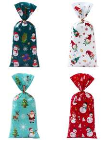 25/50/100pcs Christmas Candy Bag With Golden Ribbon,Santa Claus Snowman Gnome Reindeer Pattern Christmas Gift Bag,Xmas Party Treat Bag,Christmas Party Favor Bag,Christmas Present,Holiday Small Gift,Merry Christmas Packaging Bag,Snack Food Bag,Chocolate Biscuit Baking Bag,Candy Wrapping Bag,Christmas Decoration