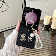 keshengtai 1 件 PU 皮革鳄鱼纹水钻熊手机壳和 1 个指环支架适用于三星 Galaxy Z Flip 7 7FE 6 5 4 3 5G 防水防震防摔防刮