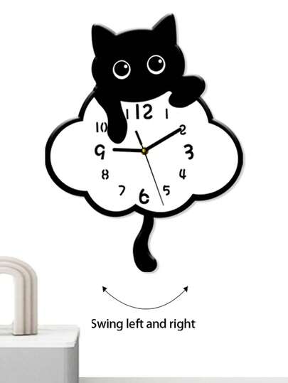 Pc, Unique Lovely Kitten Wand Clock, Tail Swinging Function, Silent No Ticking, Room ation, Living Kitchen s. Home ations view 4