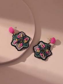 Bead Decor Flower Stud Earrings Valentines - Multicolor - View 13