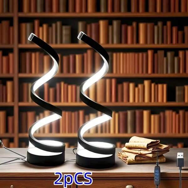 2 piezas Lámpara de mesa LED espiral moderna, lámpara de mesa de mesita de noche regulable sin escalones para dormitorio, lámpara de escritorio LED con 3 modos de color, lámpara de mesa espiral moderna y minimalista regulable para sala de estar, escritorio, bombilla LED incluida (negro/blanco/rosa)