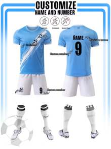 Tricou de fotbal personalizat Manchester City, 2 buc., set sport pentru bărbați, potrivit pentru fotbal, badminton, baschet, ciclism, purtare zilnică