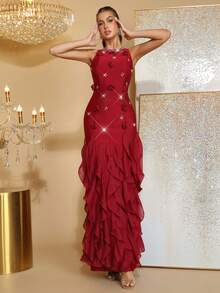 New Sexy Off-The-Shoulder Rhinestone Decorated Handmade Three-Dimensional Flowers Slim Fit Long Bandage Dress Holiday Wedding Bridesmaid Dress Elegant Birthday Party Ladies Formal Dinner Dress Skirt