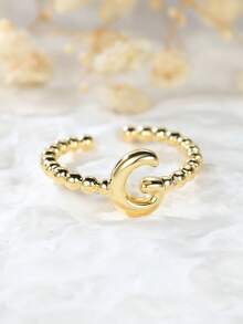 Tsnamer 1 pièce Bague vintage avec initiale en forme de cœur de A à Z, bague empilable minimaliste avec lettre gravée, cadeau pour elle, bijoux, cadeau pour femmes au quotidien - Bague à perles - Voir 25