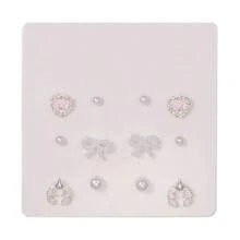 6 Pairs/Set Female Heart Bow-Knot Rhinestone Pearl Stud Earring Set - Multicolor - View 2