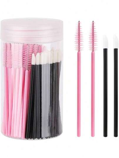 100支一次性睫毛膏刷和唇刷套装，化妆刷套装（粉色、黑色），化妆刷套装，化妆刷套装，化妆刷套装，全套化妆工具，化妆刷套装，全套化妆工具，化妆刷套装，化妆刷套装，化妆礼盒套装