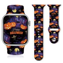 Halloween Watch Band Compatible With Apple, Holidays Watch Band For Halloween Decor, Halloween Apple Watch Band Compatible With Apple Watch Band 38mm 40mm 41mm, Halloween Watch Accessories For Women Men, Soft Silicone Pumpkin Strap Halloween Party Replacement For Apple Watch Series Ultra SE 10 9 8 7 6 5 4 3 2 1