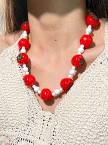 1pc Women's Fashion Tomato Necklace, Unique Handmade Design Sweet & Elegant, Suitable For Daily Wear, Party, Music Festival, Wedding Or Any Occasion