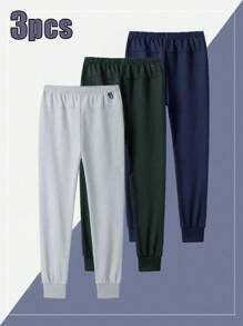 3 件套男士抽绳针织松紧腰运动裤，简约拉链口袋设计 - 灰色 - 查看 2