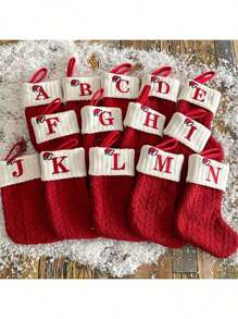 2 PCS Knit Monogram Stockings, Stockings Small Xmas English Letters Hanging Stockings Socks Double Sided Fireplace Hanging Stockings For Party Decoration New Year Party Gift Favors Supplies,Personalized Initial Stocking, Family Holiday Xmas Party Decor Birthday,Christmas, Decor 2025 Home Decor Christmas Decorations Room Decor Winter