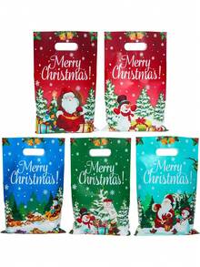 50pcs Christmas Gift Bags Handbags,Santa Claus Snowman Christmas Tree Design Plastic Bags,Holiday Party Favor Bags,Christmas Gift Decoration Bags, Merry Christmas Decorations,Christmas Party Supplies, Christmas Small Gift Bags,Shopping Small Goods Wrapping Bags,Christmas Gift Wrap Supplies,Perfect For Small Presents