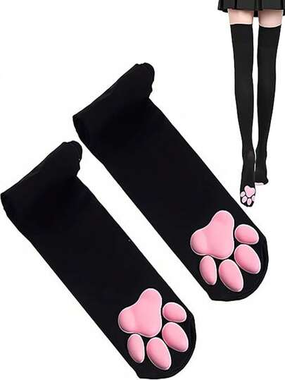 3D Cat Paw Over-The-Knee Socks, Cute Soft Toe Socks, Cat Paw Pads Socks, Suitable For Girls And Women Cosplay Outfits