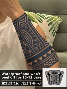 1Pc Fake Tattoo Temporary Tattoos Semi Permanent Tattoo Geometric Waterproof Sweatproof Last For 1-2 Weeks Realistic Herbal Juice Anti-Friction Non-Reflective Black For Woman And Men Tattoo Stickers For Arm, Chest, Leg, Abdomen, Waist, Finger, Neck, Spine, Modernist Body Art - Black - View 2