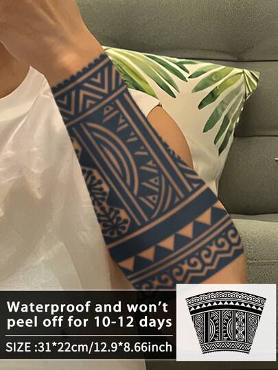 1Pc Fake Tattoo Temporary Tattoos Semi Permanent Tattoo Geometric Waterproof Sweatproof Last For 1-2 Weeks Realistic Herbal Juice Anti-Friction Non-Reflective Black For Woman And Men Tattoo Stickers For Arm, Chest, Leg, Abdomen, Waist, Finger, Neck, Spine, Modernist Body Art